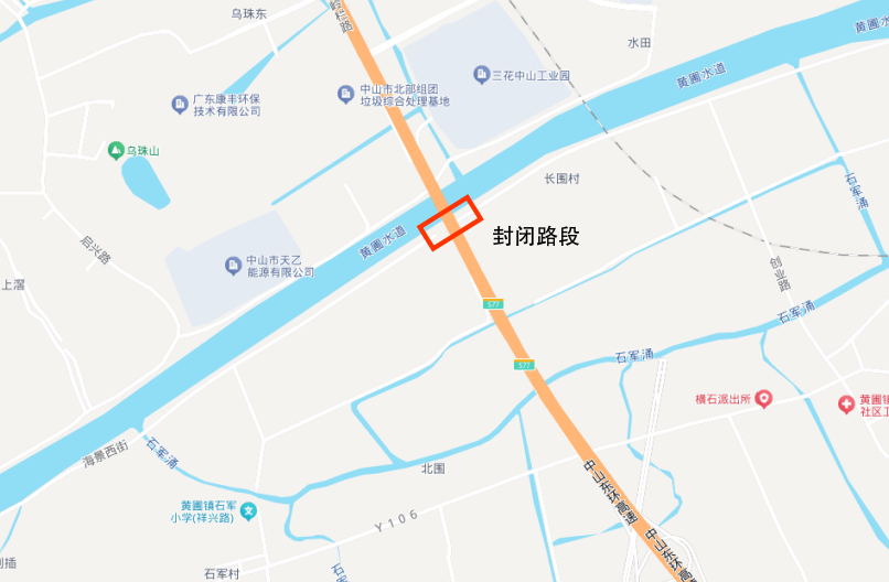 黄圃镇横石围施工区域示意图